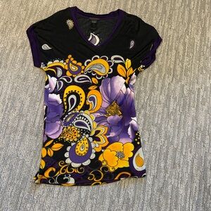 Custo Barcelona Black and Purple Short Sleeve Top